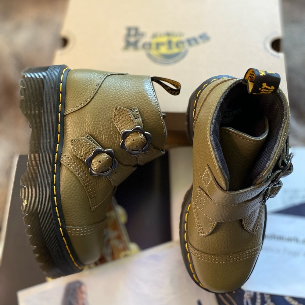 Dr. Martens Devon Flower Buckle Leather Platform Boots - Picture 3 of 16
